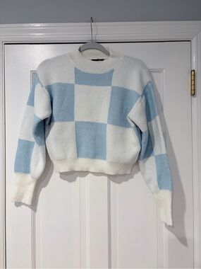 Papermoon Pastel Blue and White Check Crewneck Sweater